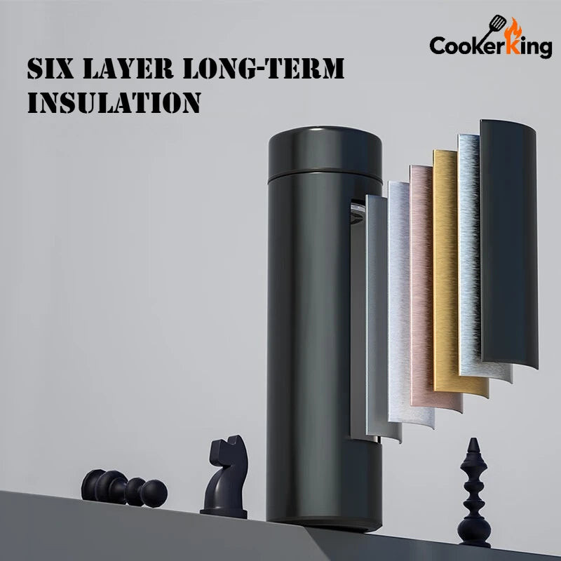 COOKER KING 480ml Smart Thermos Cup 316stainless Steel+PP Temperature Display Thermos Cup Waterbottle Office Business Meeting