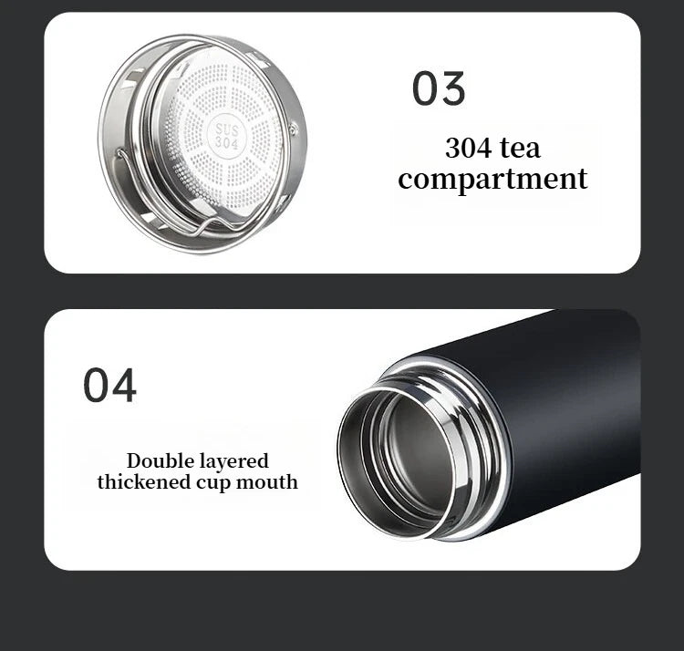 COOKER KING 480ml Smart Thermos Cup 316stainless Steel+PP Temperature Display Thermos Cup Waterbottle Office Business Meeting