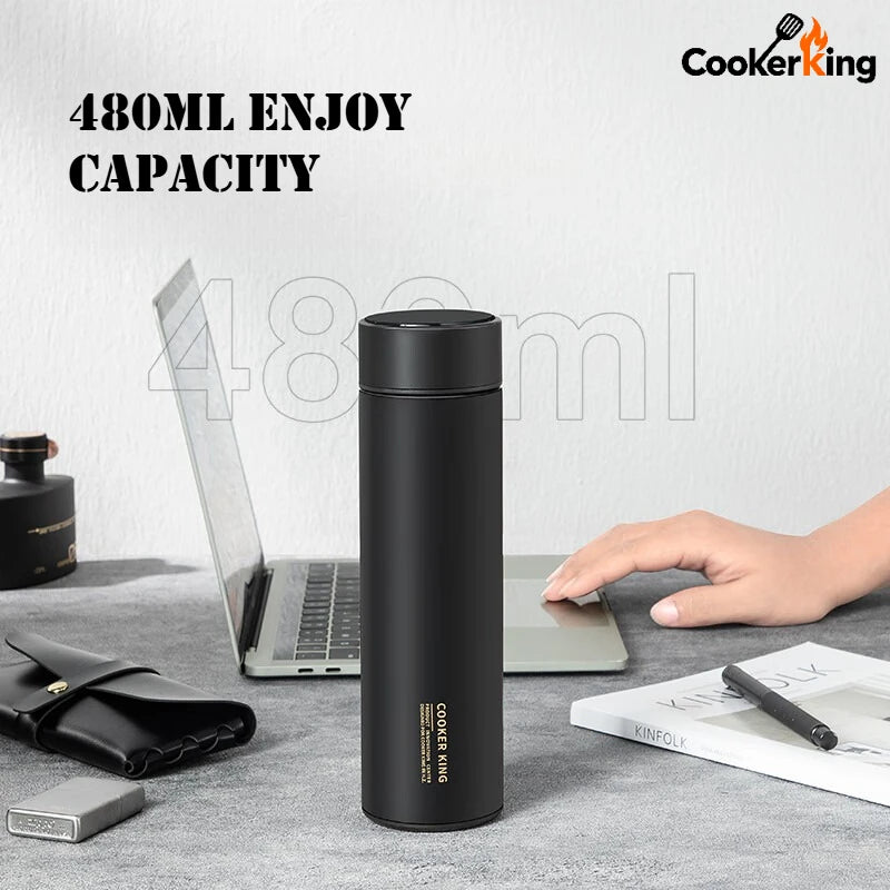 COOKER KING 480ml Smart Thermos Cup 316stainless Steel+PP Temperature Display Thermos Cup Waterbottle Office Business Meeting