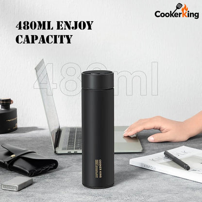 COOKER KING 480ml Smart Thermos Cup 316stainless Steel+PP Temperature Display Thermos Cup Waterbottle Office Business Meeting