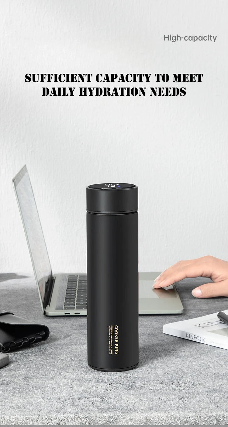 COOKER KING 480ml Smart Thermos Cup 316stainless Steel+PP Temperature Display Thermos Cup Waterbottle Office Business Meeting